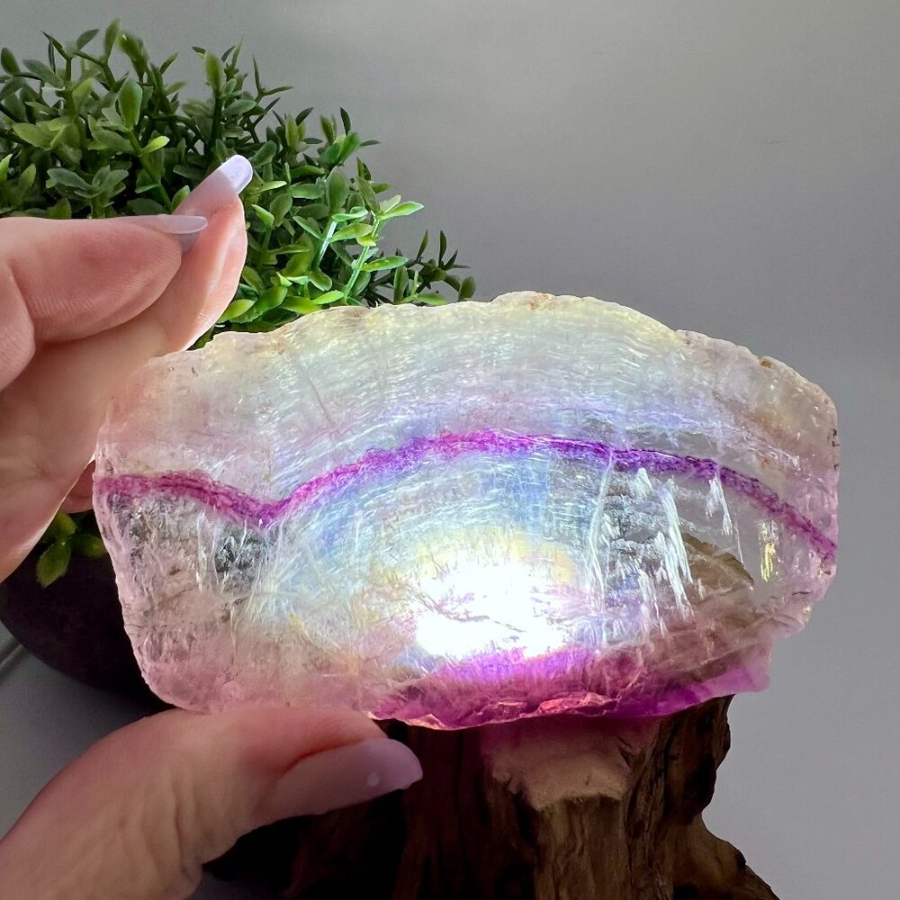 Natural Purple Rainbow Fluorite Crystal Slab Rough stone healing rainbows